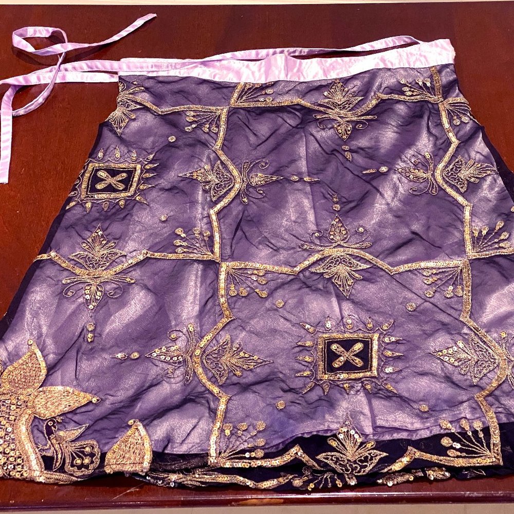 Vintage Lilac/Black/Gold Sari Wrap Skirt - M/L